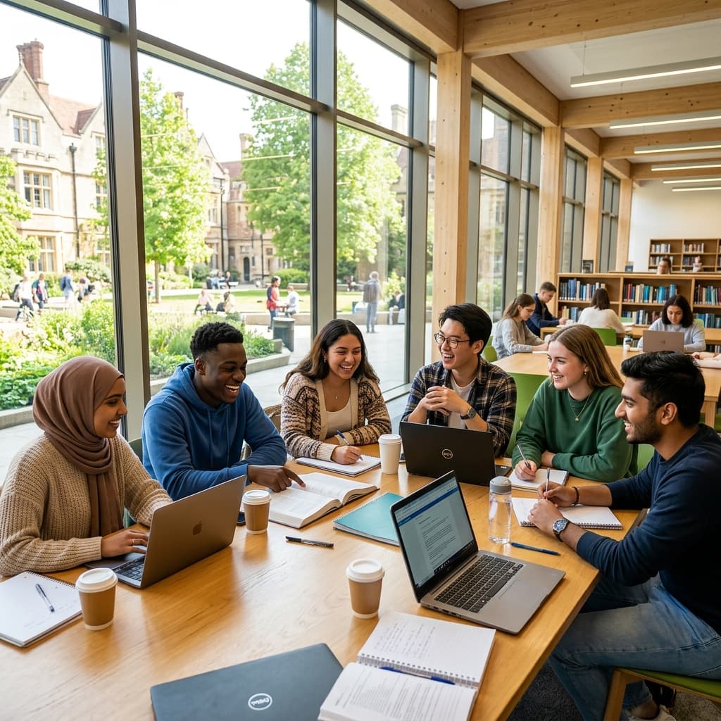 Students studying on campus